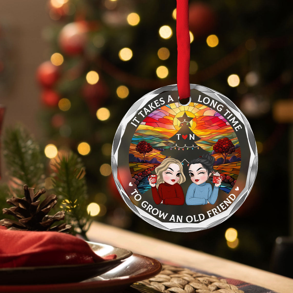 Custom Friendship Christmas Ornament, Best Friend Gift •  Grow Old Friend - Personalized Glass Ornament