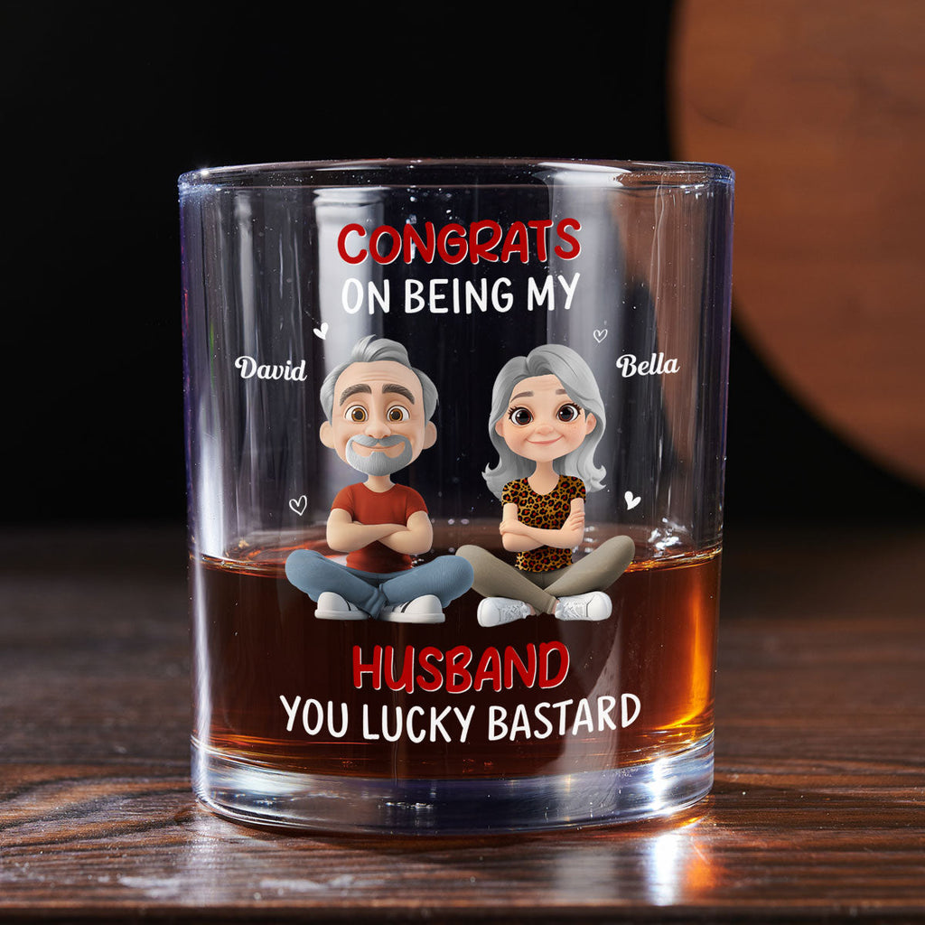 Custom Christmas Anniversary Birthday Drinkware Gifts for Husband • Congrats My Husband - Personalized Whiskey Glass