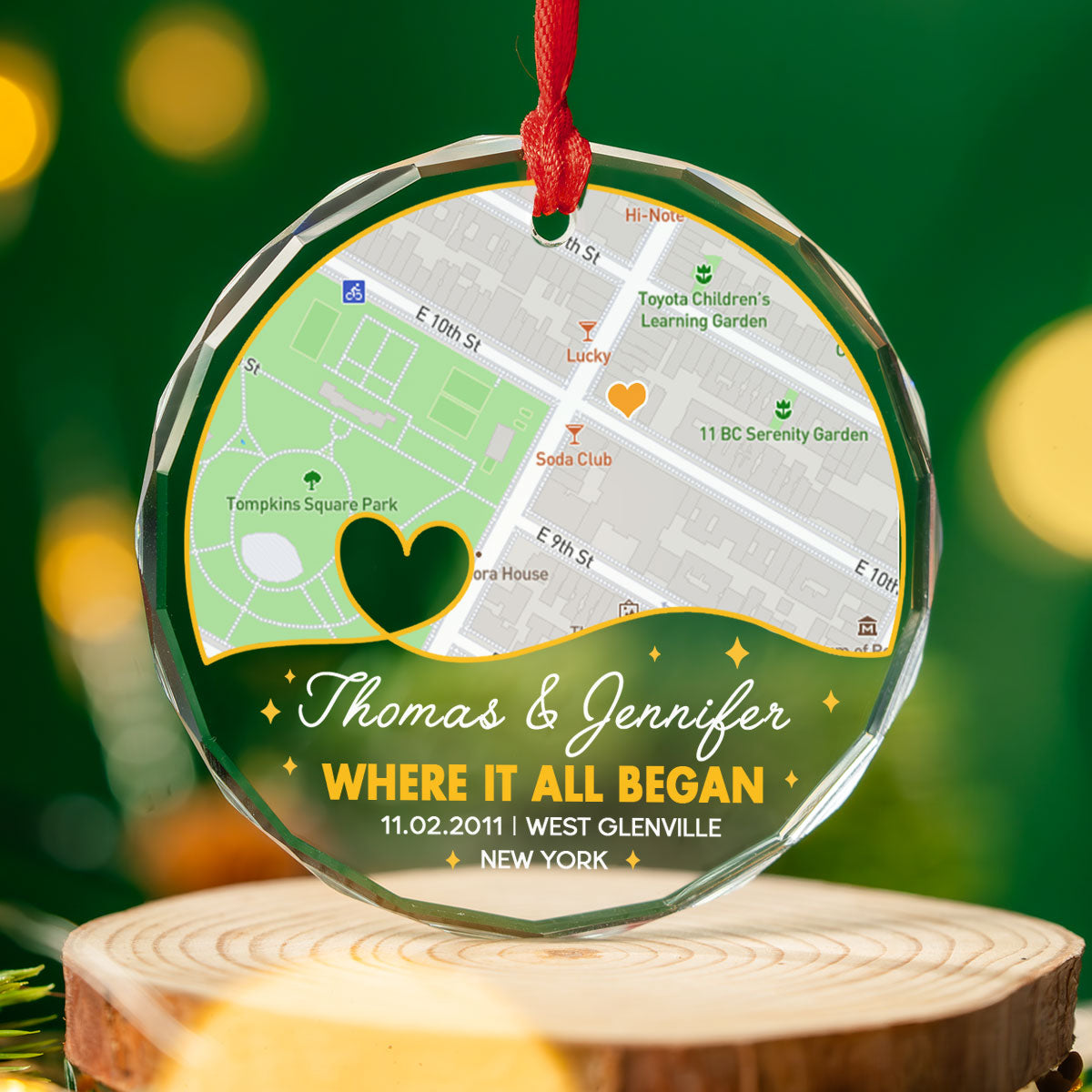 Custom Couple Christmas Ornament, Anniversary Gift •  Where Everything Began - Personalized Glass Ornament