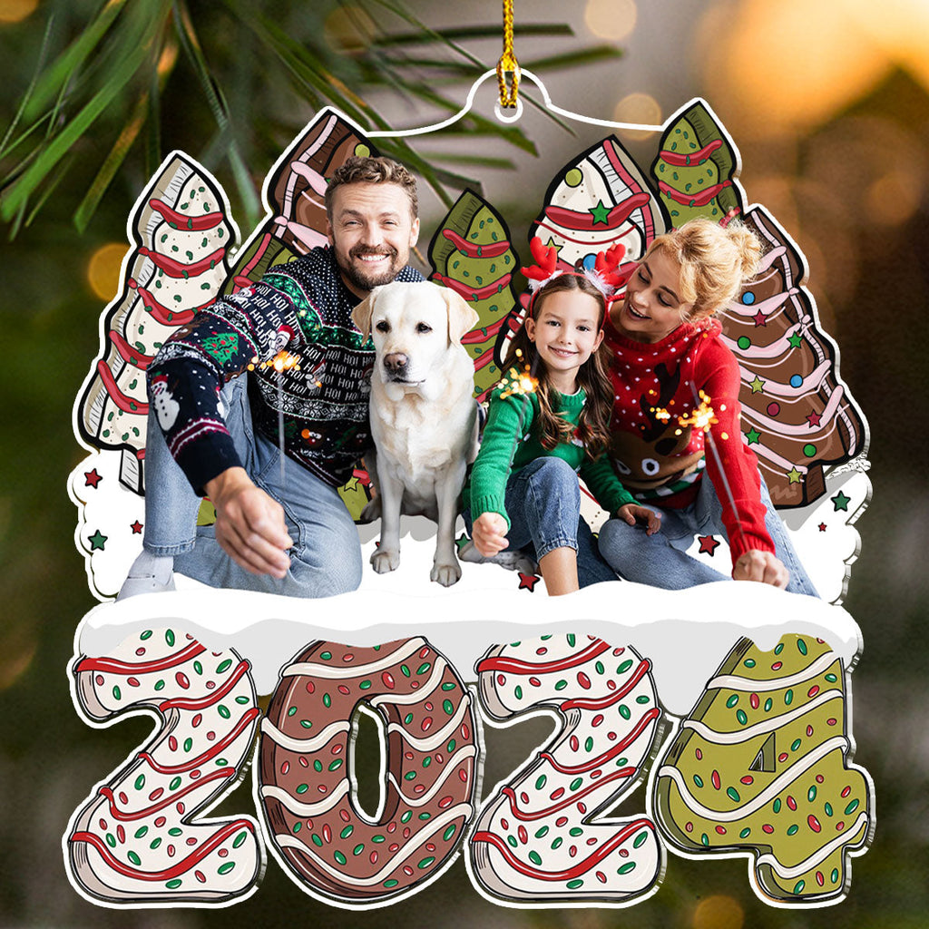 Custom Photo Family Ornament, Christmas Gift for Family Members • Photo Family Christmas Tree Cake - Personalized Acrylic Ornament