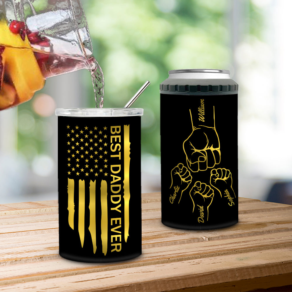 Custom Christmas Birthday Gifts For Dad • Best Dad Ever Fist Bump - Personalized Can Cooler Tumbler