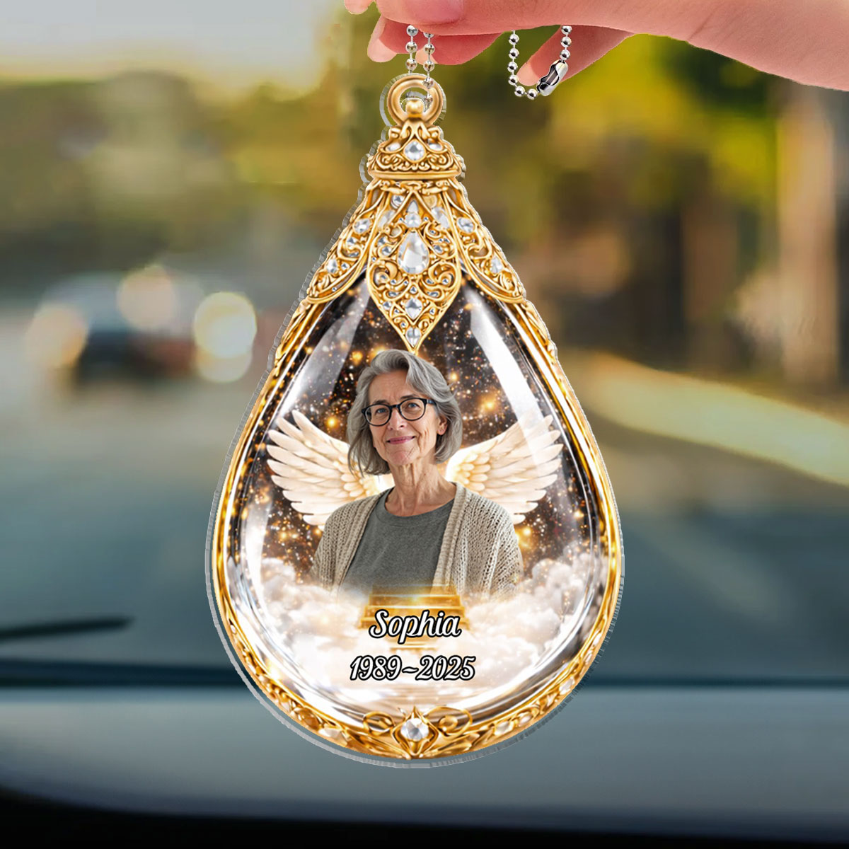Custom Memorial Car Ornament, Sympathy Keepsake • Teardrops Memorial - Personalized Car Ornament