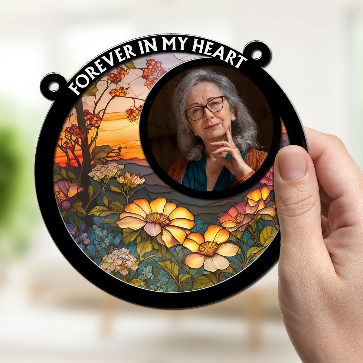 Custom Photo Memorial Hanging Decor, Remembrance Keepsake • Eternally In My Heart - Personalized Suncatcher