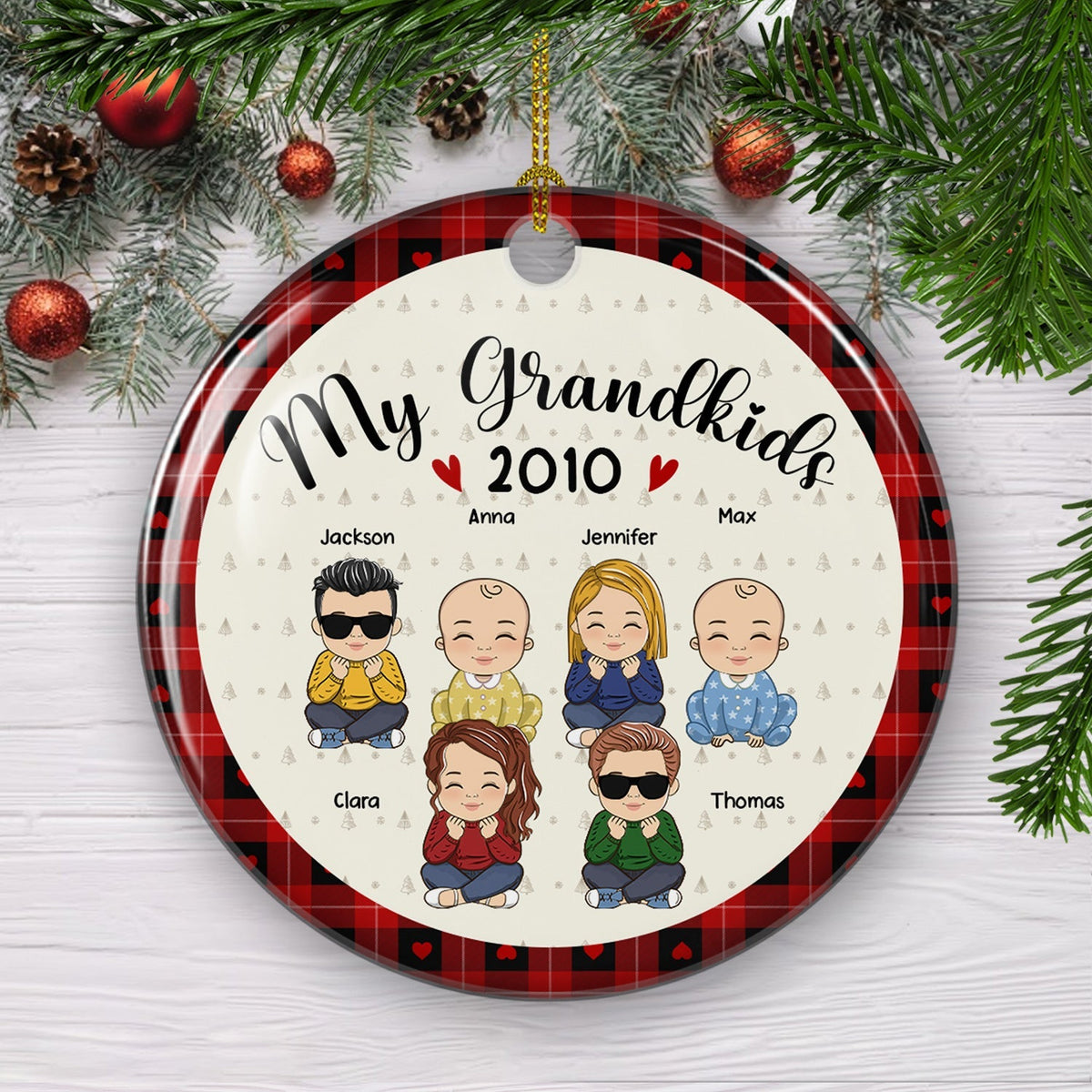 Custom Family Ornament, Christmas Gift for Family Members •  My Lovely Grandkids - Personalized Circle Ceramic Christmas Ornament