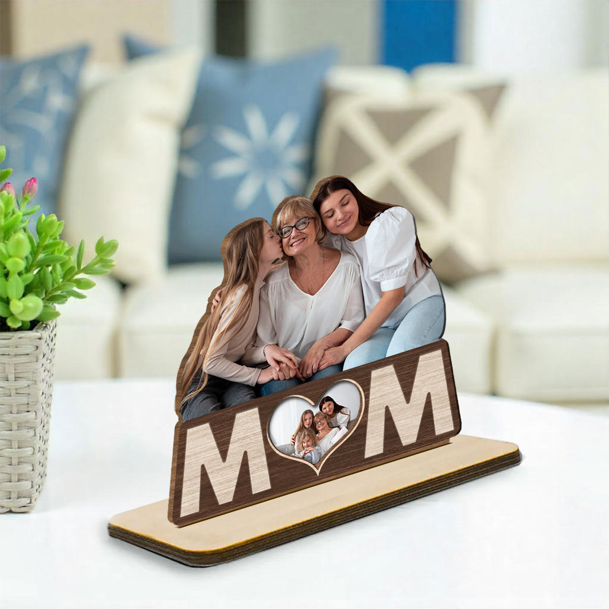Custom Decor for Mom, Special Gift for Mother • Forever My Mom - Personalized 2-Layer Wood Plaque With Flat Base