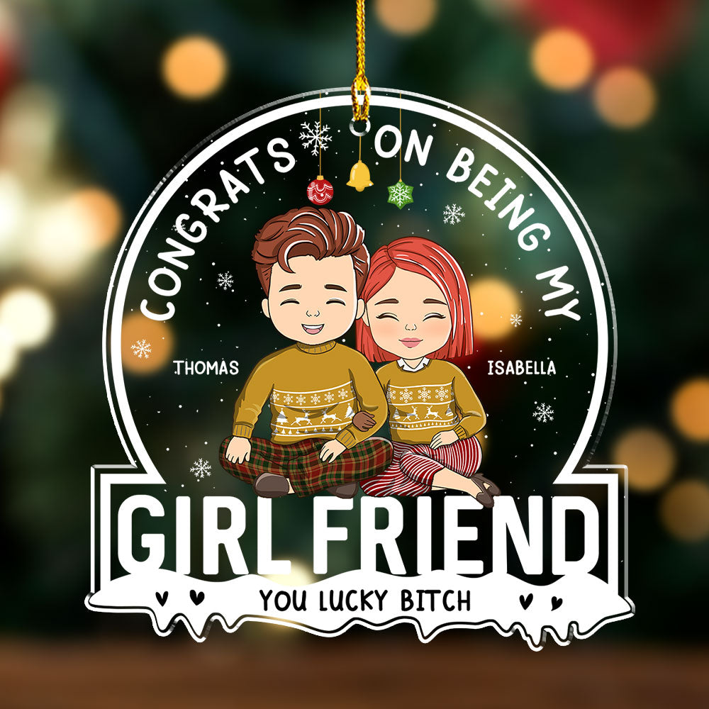 Custom Couple Christmas Ornament, Anniversary Gift •  You Lucky Bastard - Personalized Acrylic Ornament