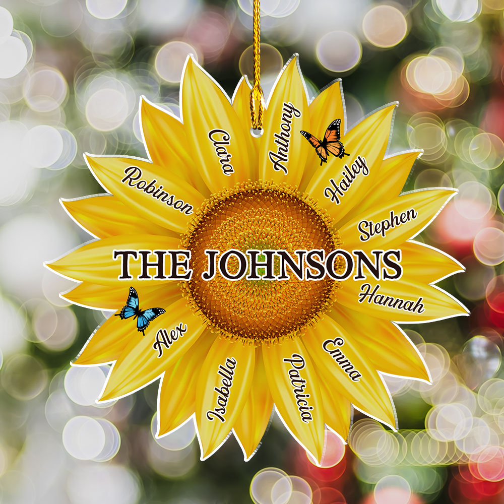 Custom Family Ornament, Christmas Gift for Family Members •  Family Sunflower - Personalized Acrylic Ornament
