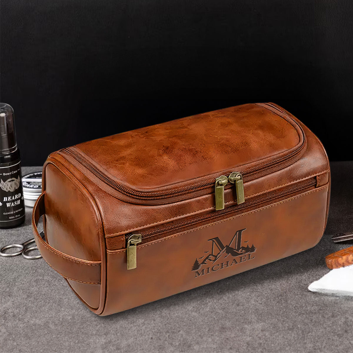 Vintage Legend - Personalized Engraved Leather Toiletry Bag