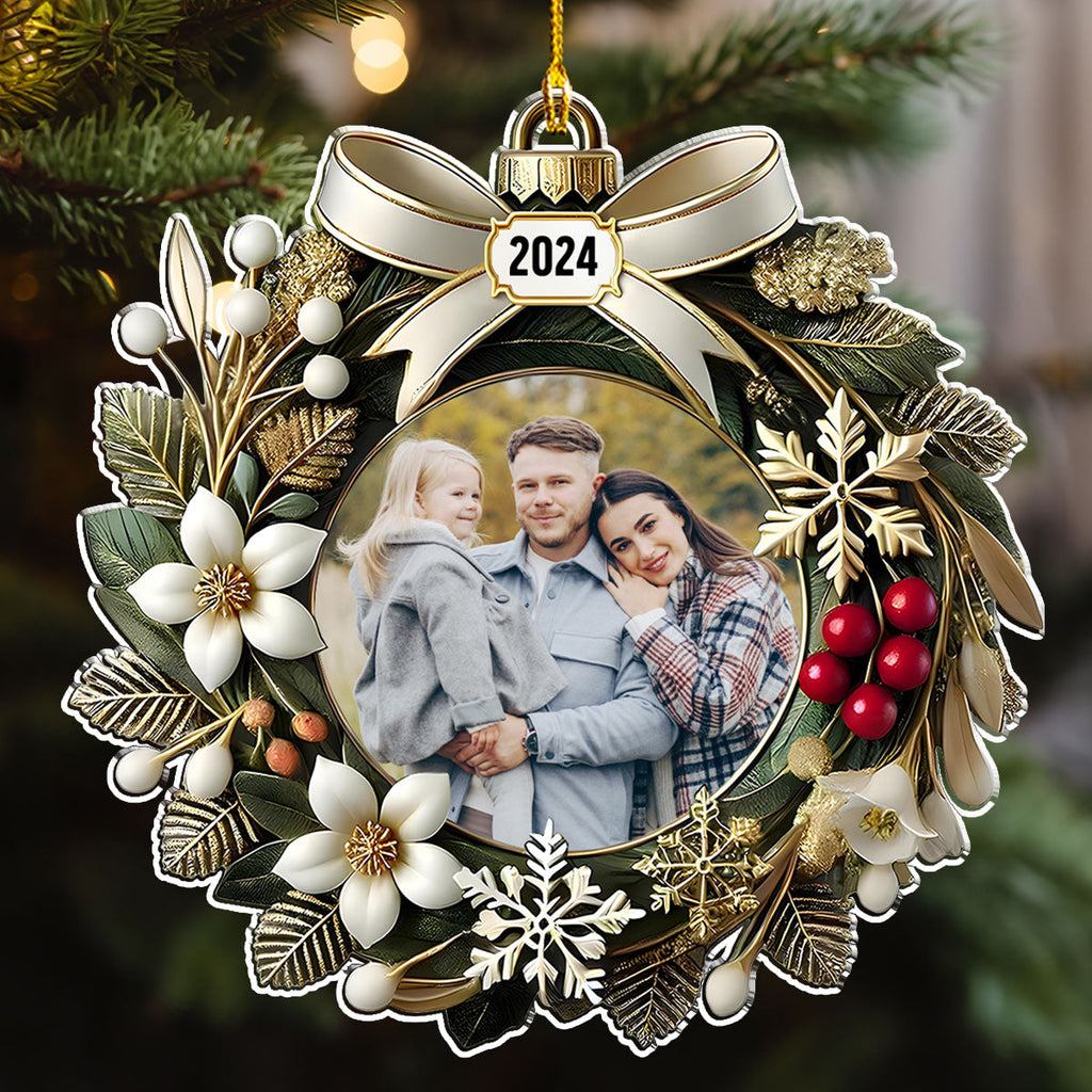 Custom Photo Family Ornament, Christmas Gift for Family Members • Christmas Wreath Ornament - Personalized Acrylic Ornament