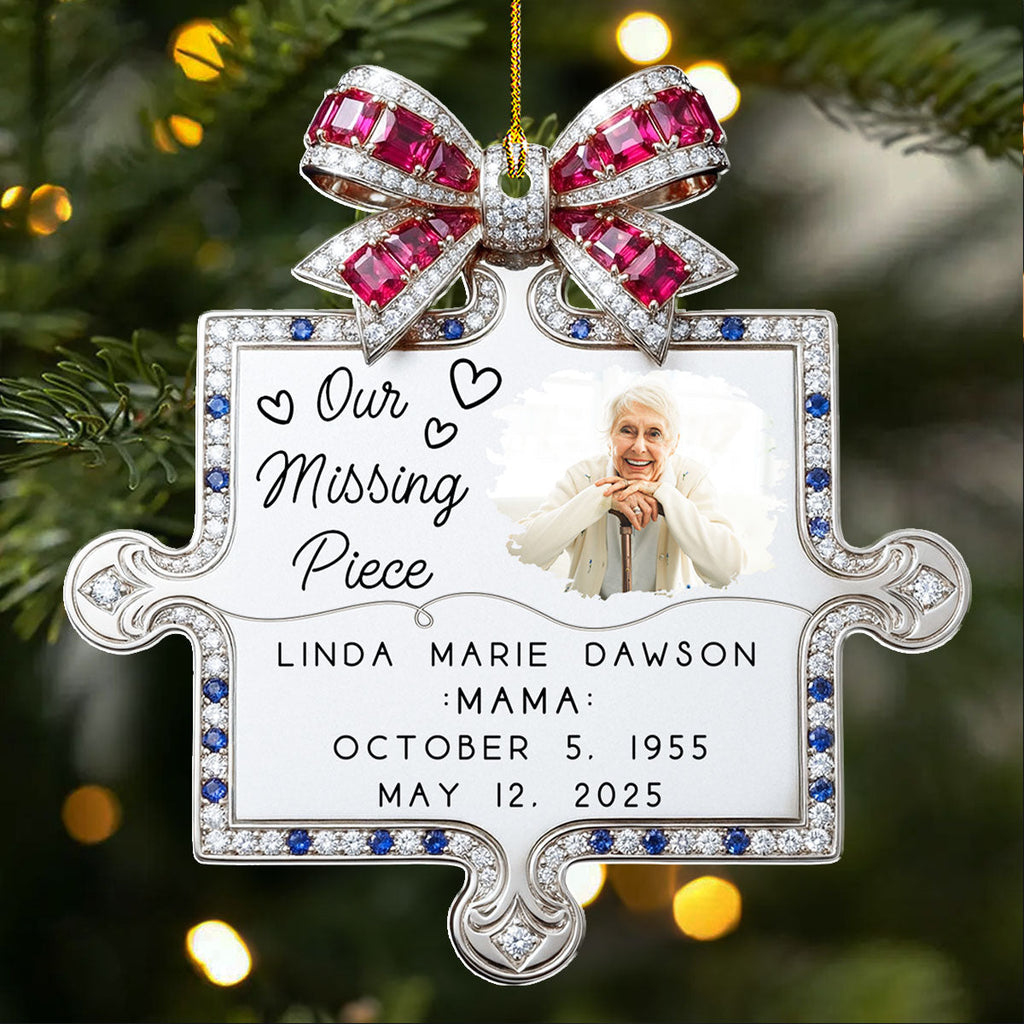 Custom Photo Memorial Christmas Ornament, Sympathy Keepsake • You Fit Our Hearts Perfectly - Personalized Acrylic Ornament