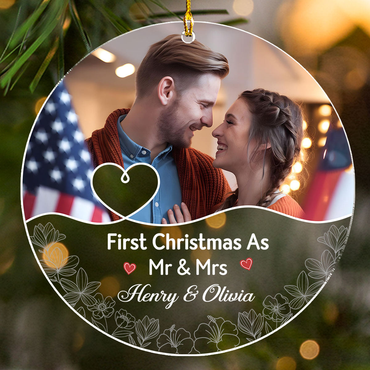 Custom Photo First Christmas Ornament Married, Gift for Newlyweds • First Christmas As Mr And Mrs Couples - Personalized Acrylic Ornament