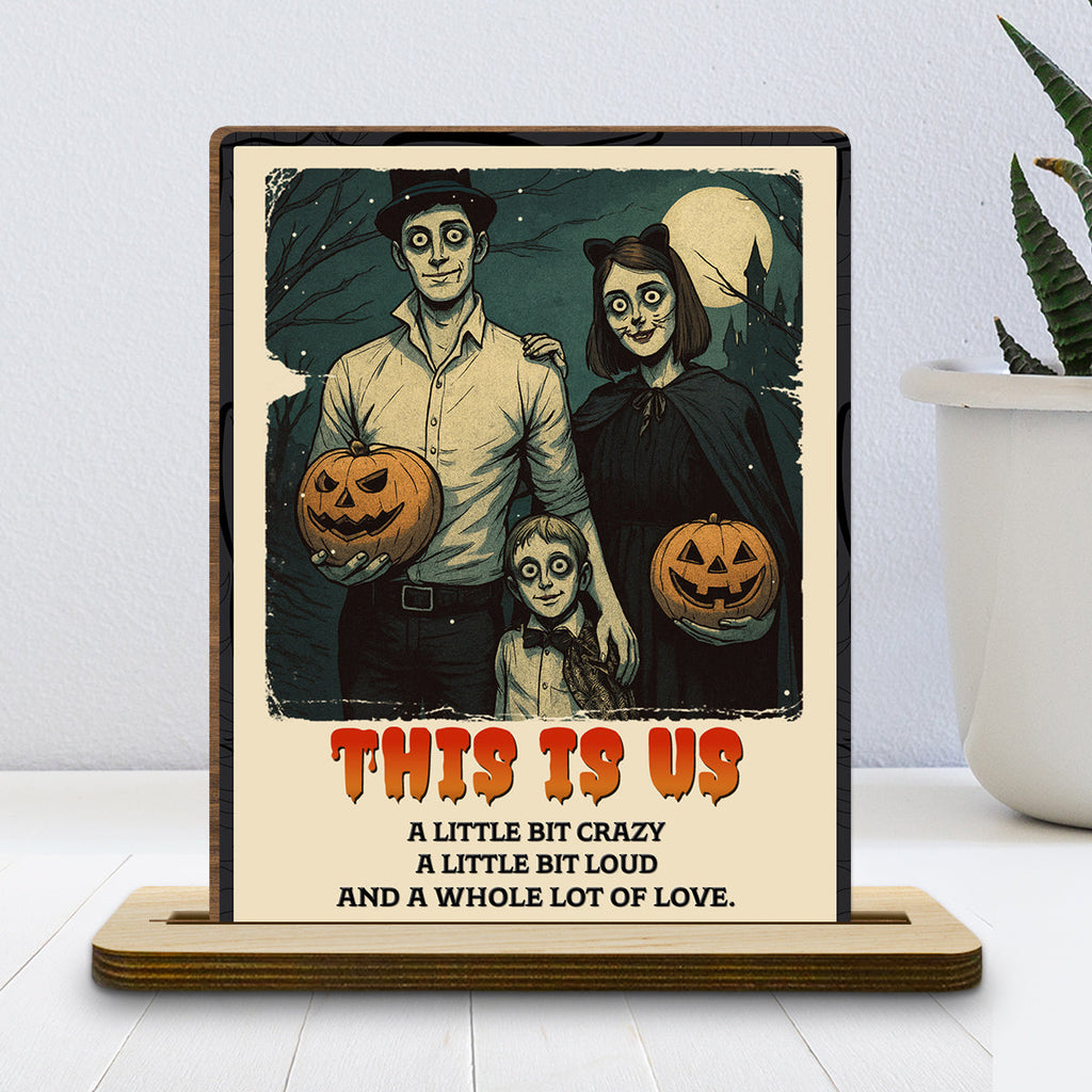 Custom Family Decor, Christmas Birthday Family Keepsake • Family A Little Bit Crazy - Personalized 2-Layer Wood Plaque With Flat Base