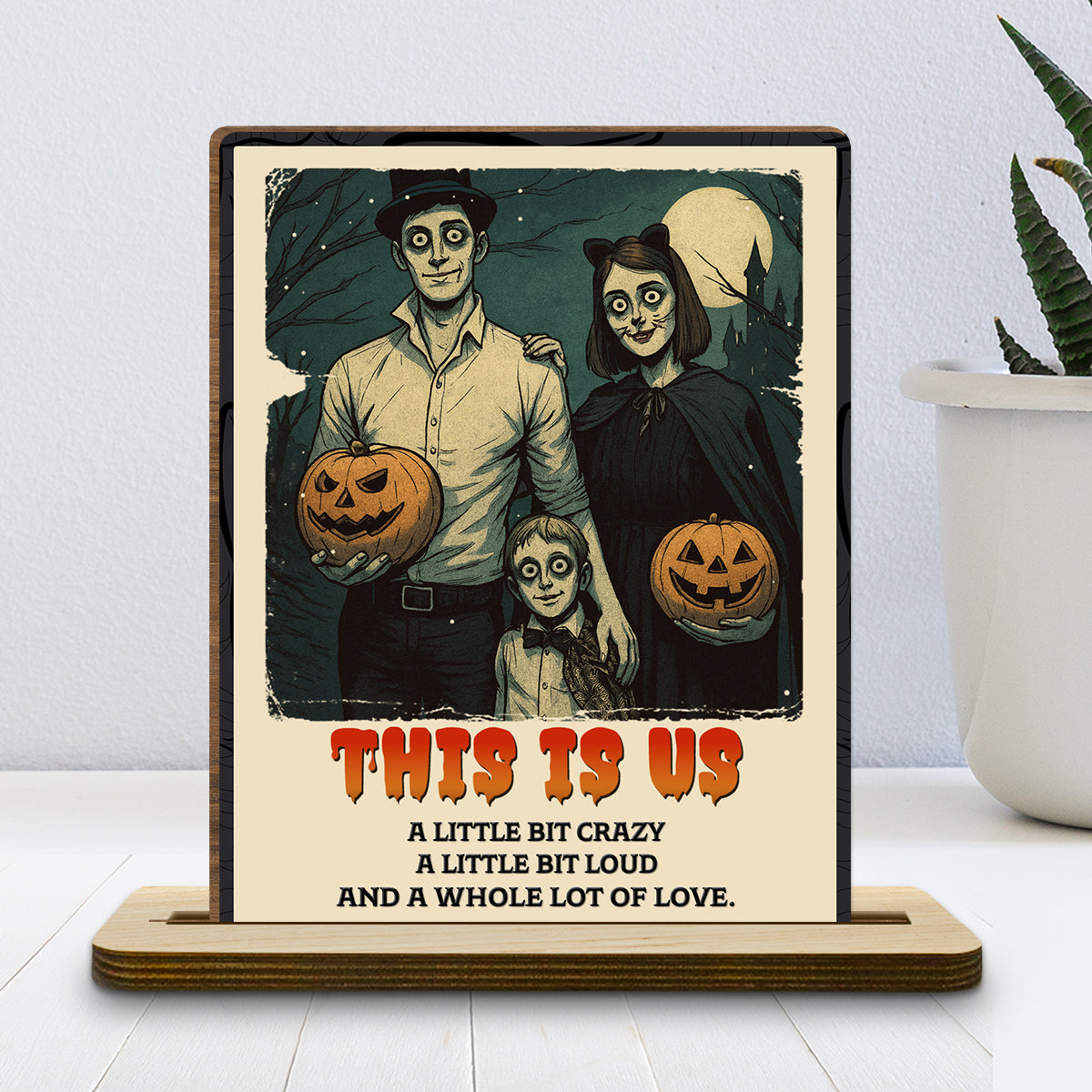 Custom Family Decor, Christmas Birthday Family Keepsake • Family A Little Bit Crazy - Personalized 2-Layer Wood Plaque With Flat Base