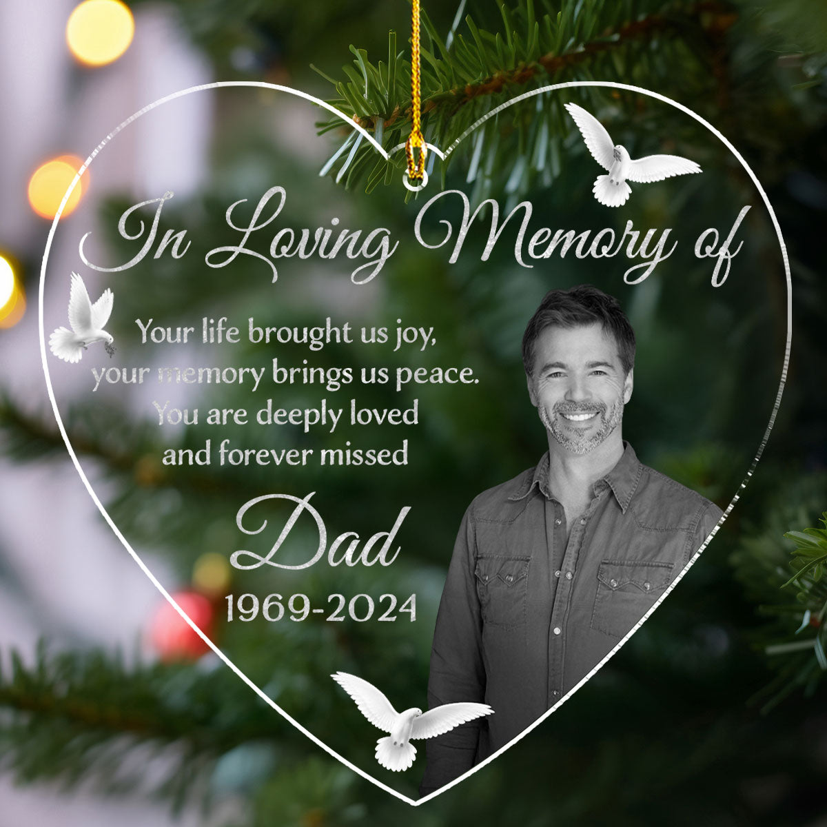 Custom Photo Memorial Christmas Ornament, Sympathy Keepsake • Forever Loved, Always Missed - Personalized Acrylic Ornament