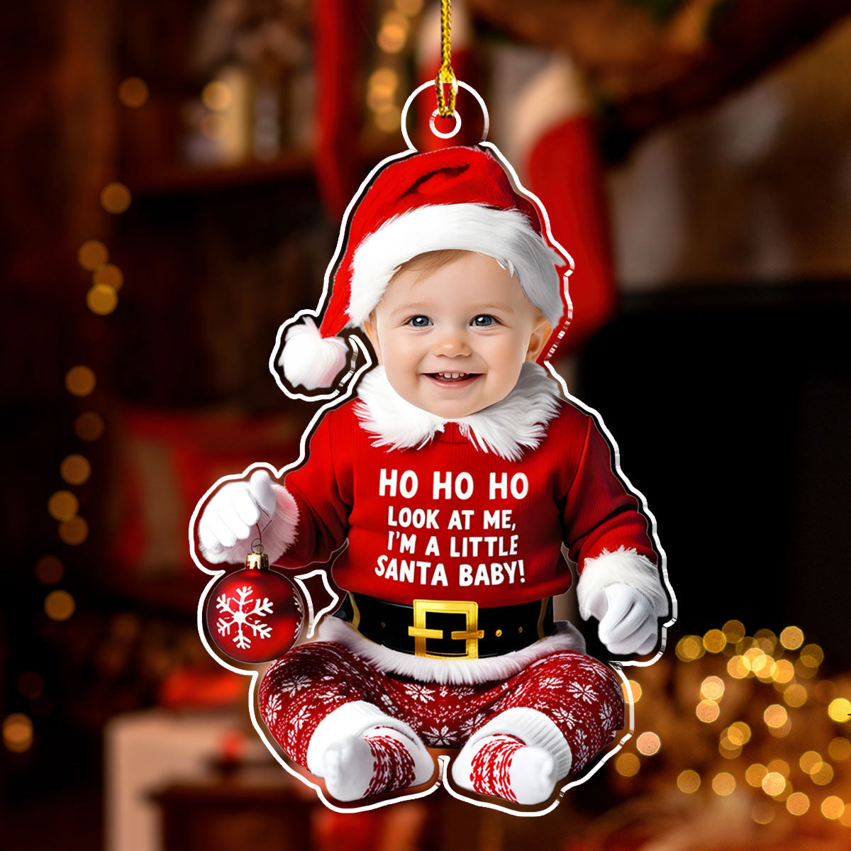 Custom Photo Baby Christmas Ornament for New Parents • I Am A Little Santa Baby - Personalized Acrylic Ornament