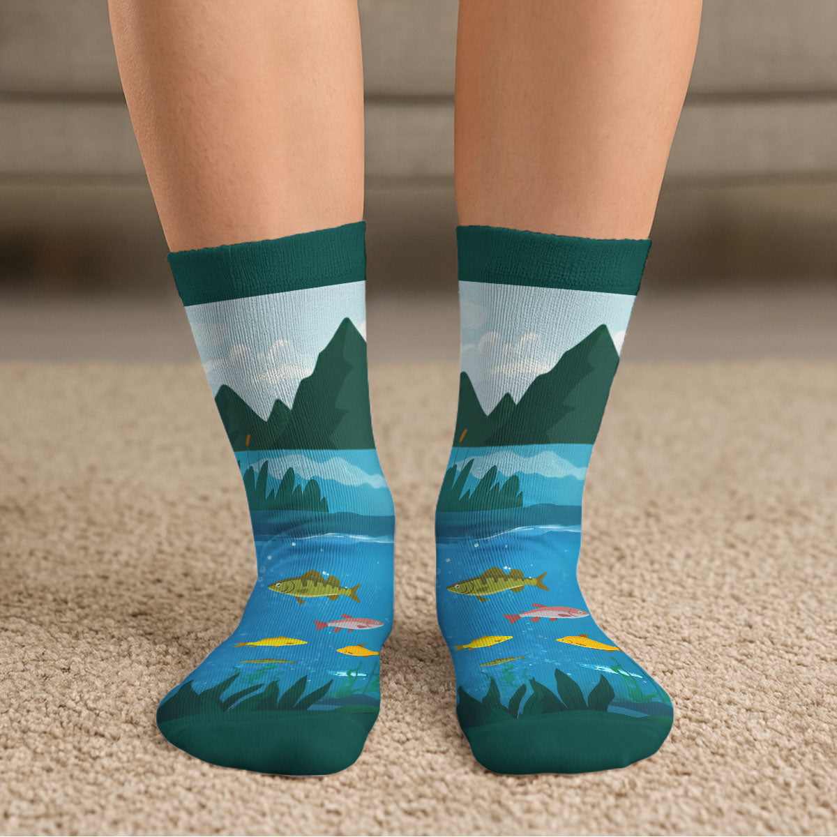 Custom Photo Fishing Lover Gift, Outdoor Footwear For Fishermen • Life Is Better At the Lake - Personalized Crew Socks