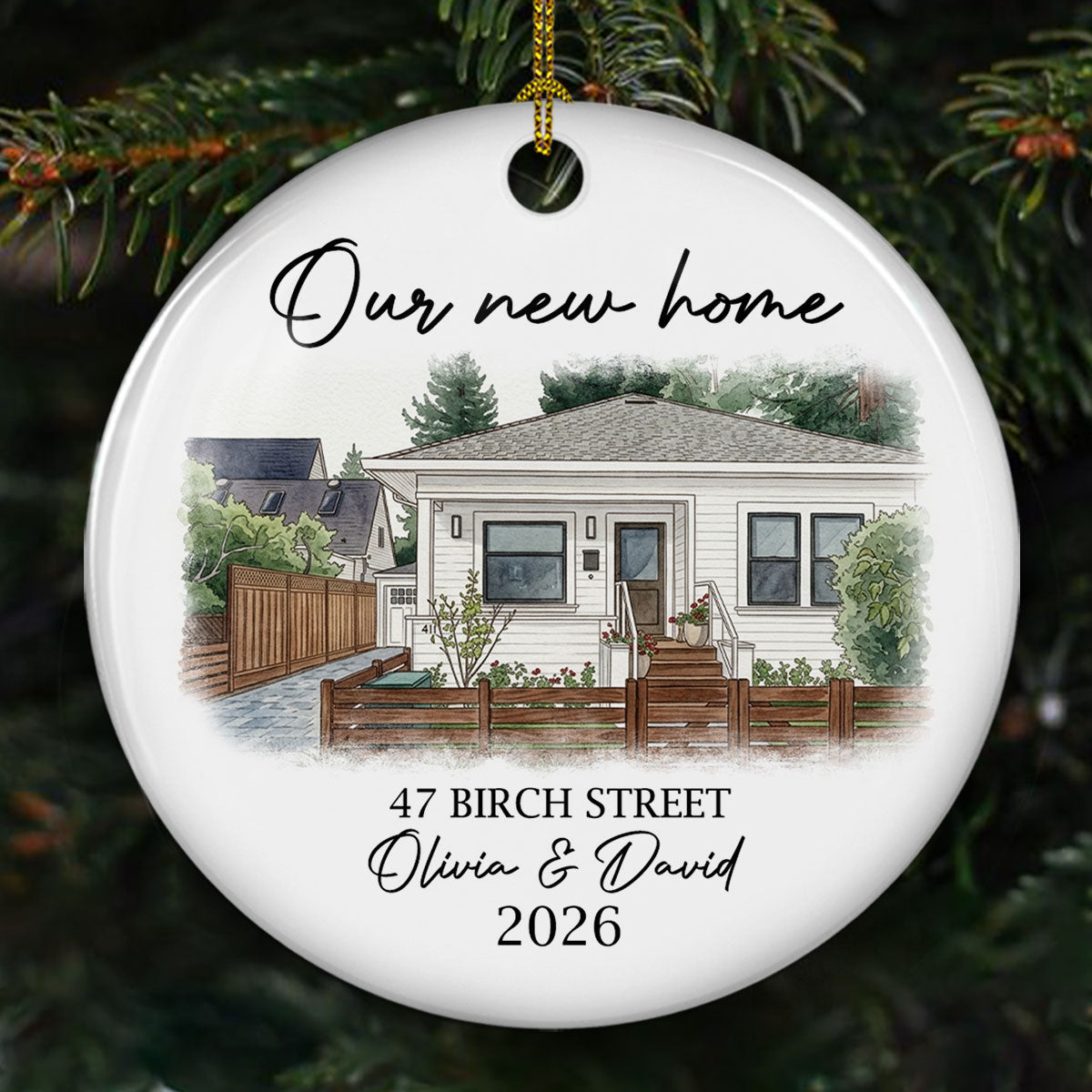 Custom Photo Family First Christmas Ornament • Our New Home 2026 - Personalized Ceramic Ornament