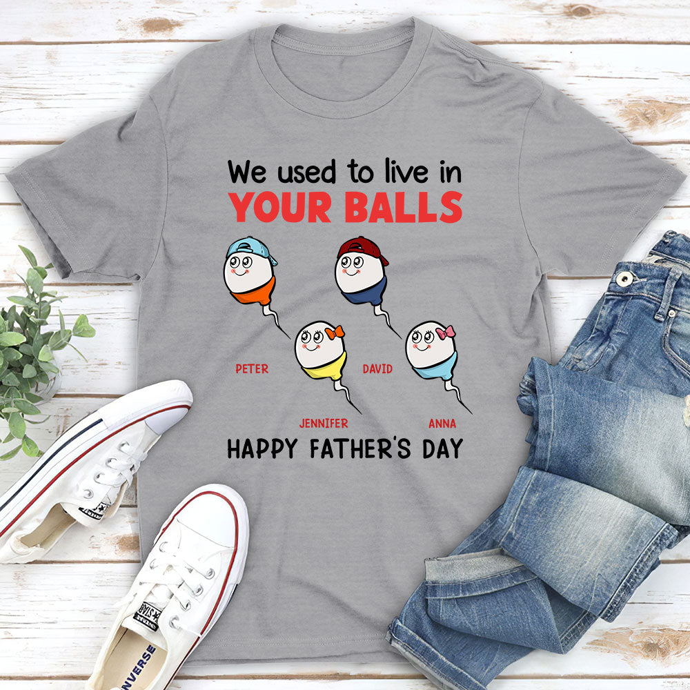 Custom Christmas & Birthday Gift for Dad, Grandpa • We Used To Lived In Your Balls - Personalized Shirt