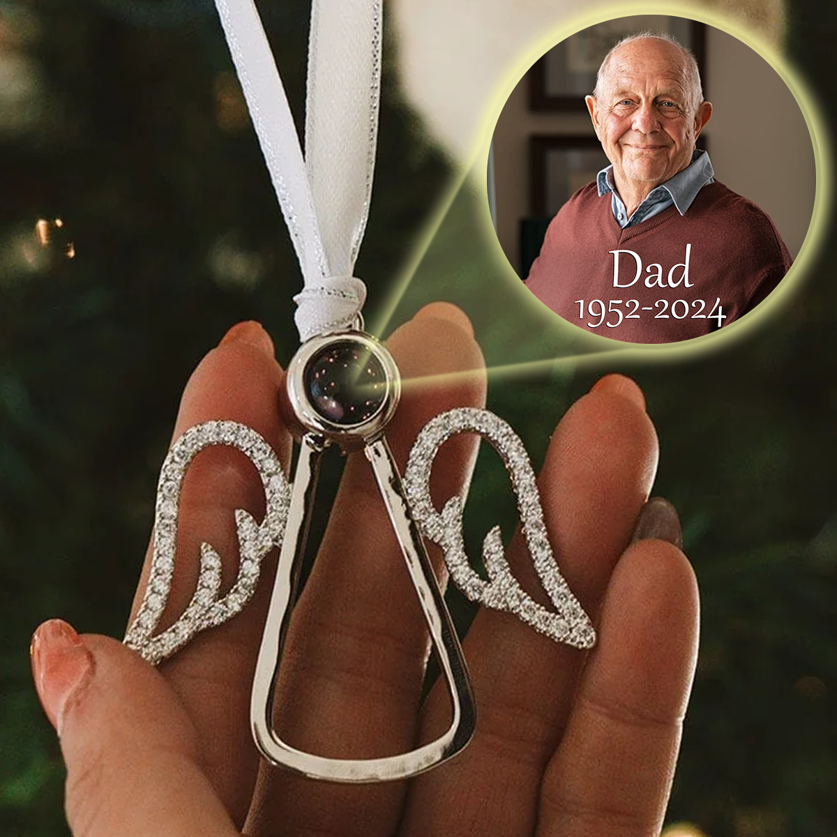 Custom Photo Keepsake Christmas Ornament • An Angel In Heaven - Personalized Photo Angel Projection Ornament