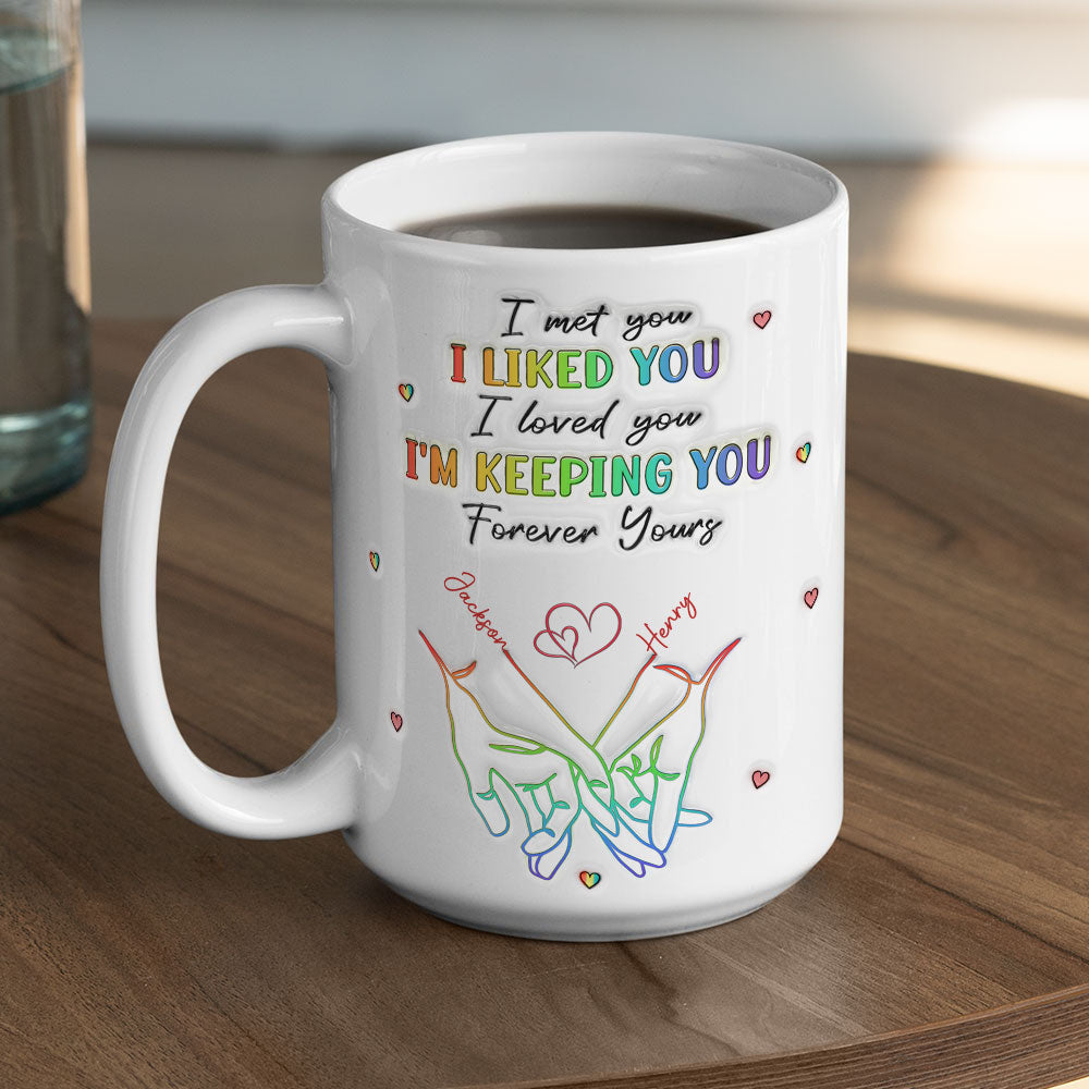 Custom Anniversary Keepsake Gifts For Couple • Love Knows No Gender - Personalized 3D Inflated Effect Mug - Gift For Husband Wife, Anniversary, LGBTQ+