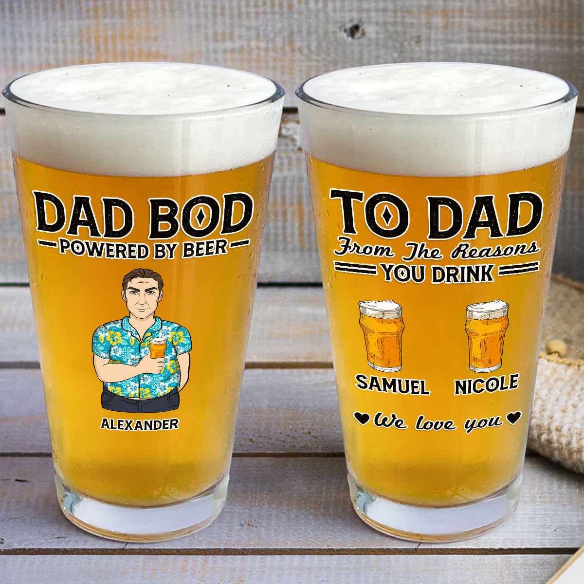 Dad Bod Powered By Beer - Personalized Beer Glass