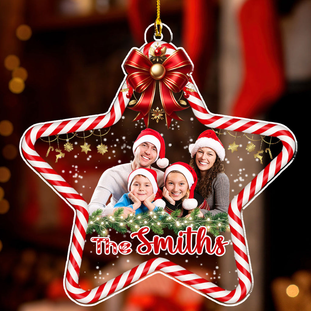 Custom Photo Family Ornament, Christmas Gift for Family Members • Holiday Joy - Personalized Acrylic Ornament