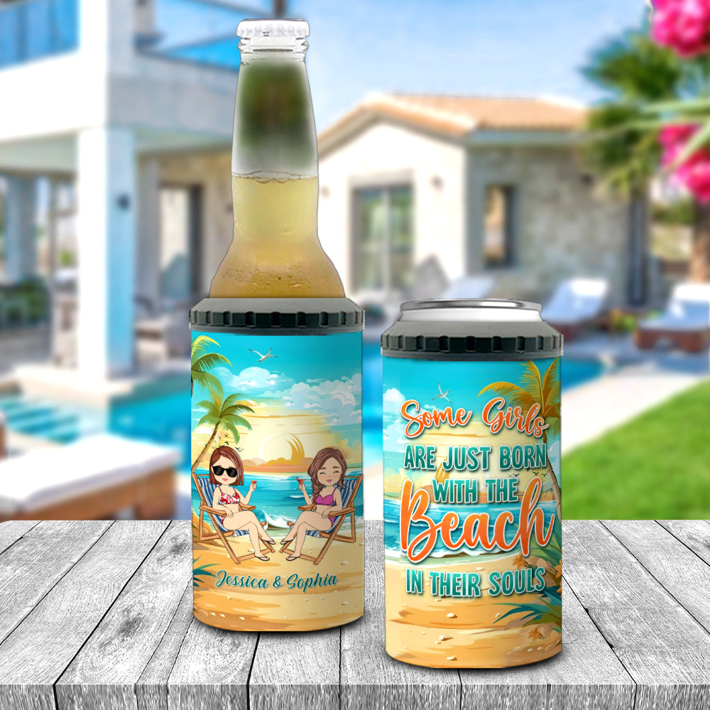 Some Girl Are Just Born With The Beach In Their Souls - Personalized Can Cooler Tumbler