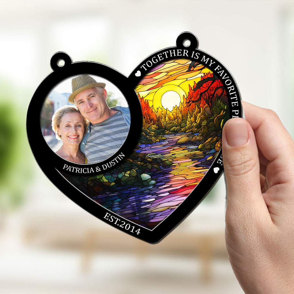 Custom Photo Couple Hanging Decor, Anniversary Valentine's Day Gifts • Together We Found Love - Personalized Suncatcher