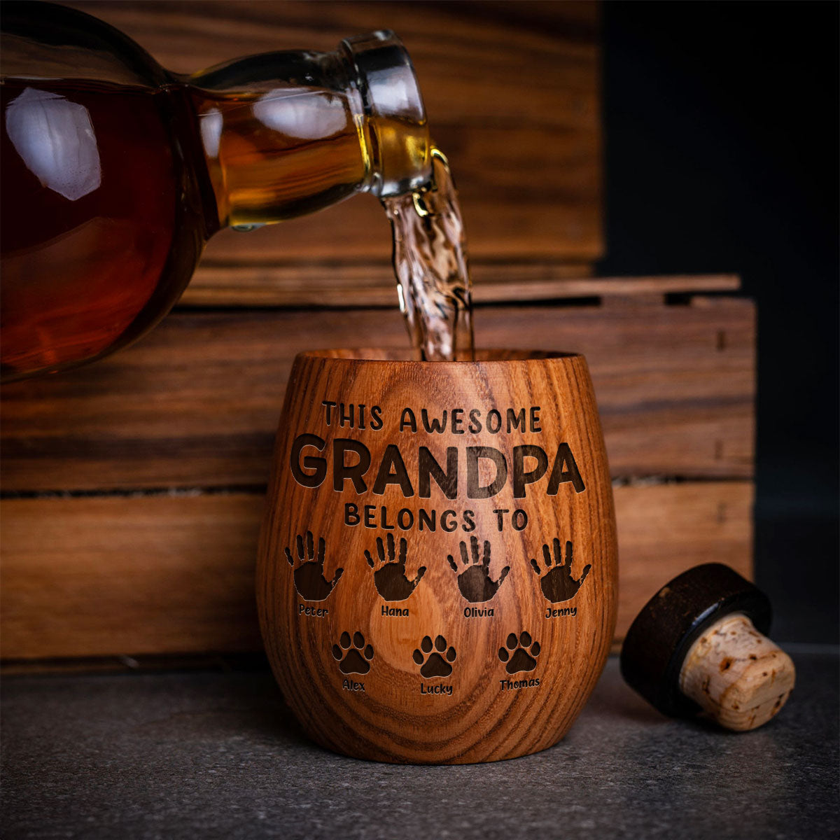 This Awesome Daddy Belongs To - Personalized Engraved Wooden Whiskey Glass