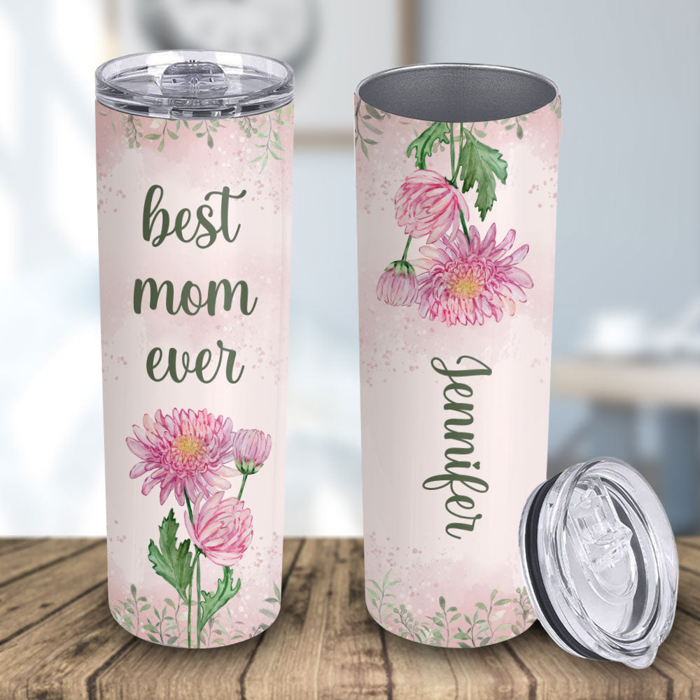 Custom Christmas Birthday Gifts For Mom • Birthflower Mom Grandma - Personalized Skinny Tumbler
