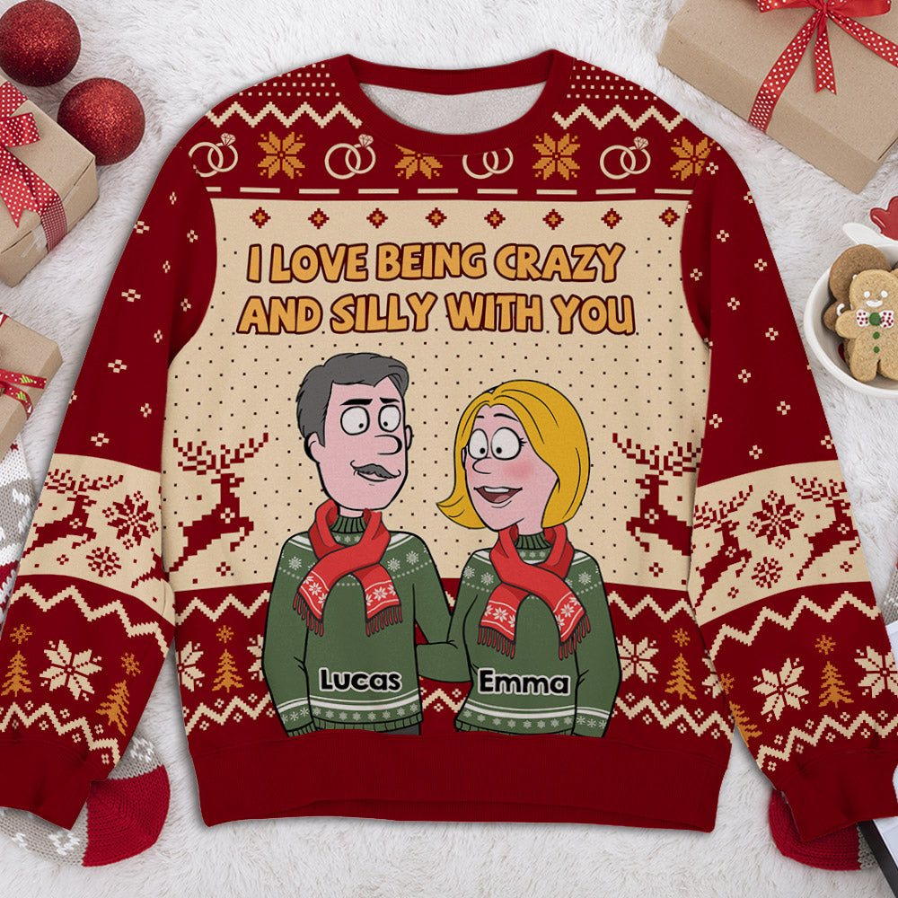 Custom Couple Christmas Sweatshirt, Anniversary Gift • Crazy With You - Personalized All-Over-Print Sweatshirt