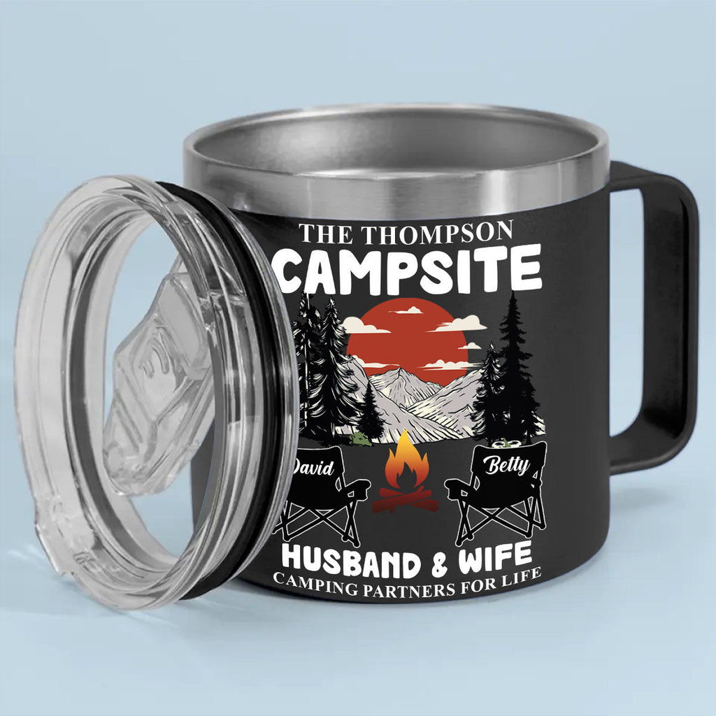 Camping Partners For Life - Personalized 14oz Stainless Steel Tumbler With Handle