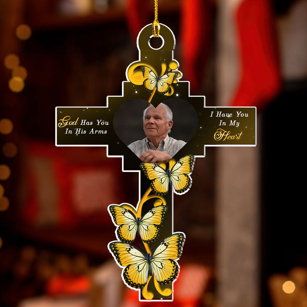 Custom Photo Memorial Christmas Ornament, Sympathy Keepsake • God has you - Personalized Photo Acrylic Ornament