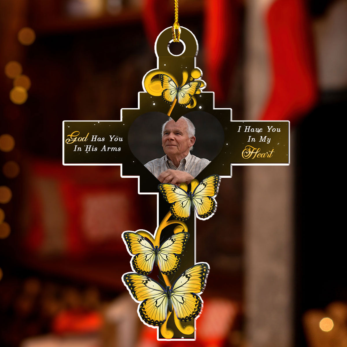 Custom Photo Memorial Christmas Ornament, Sympathy Keepsake • God has you - Personalized Photo Acrylic Ornament