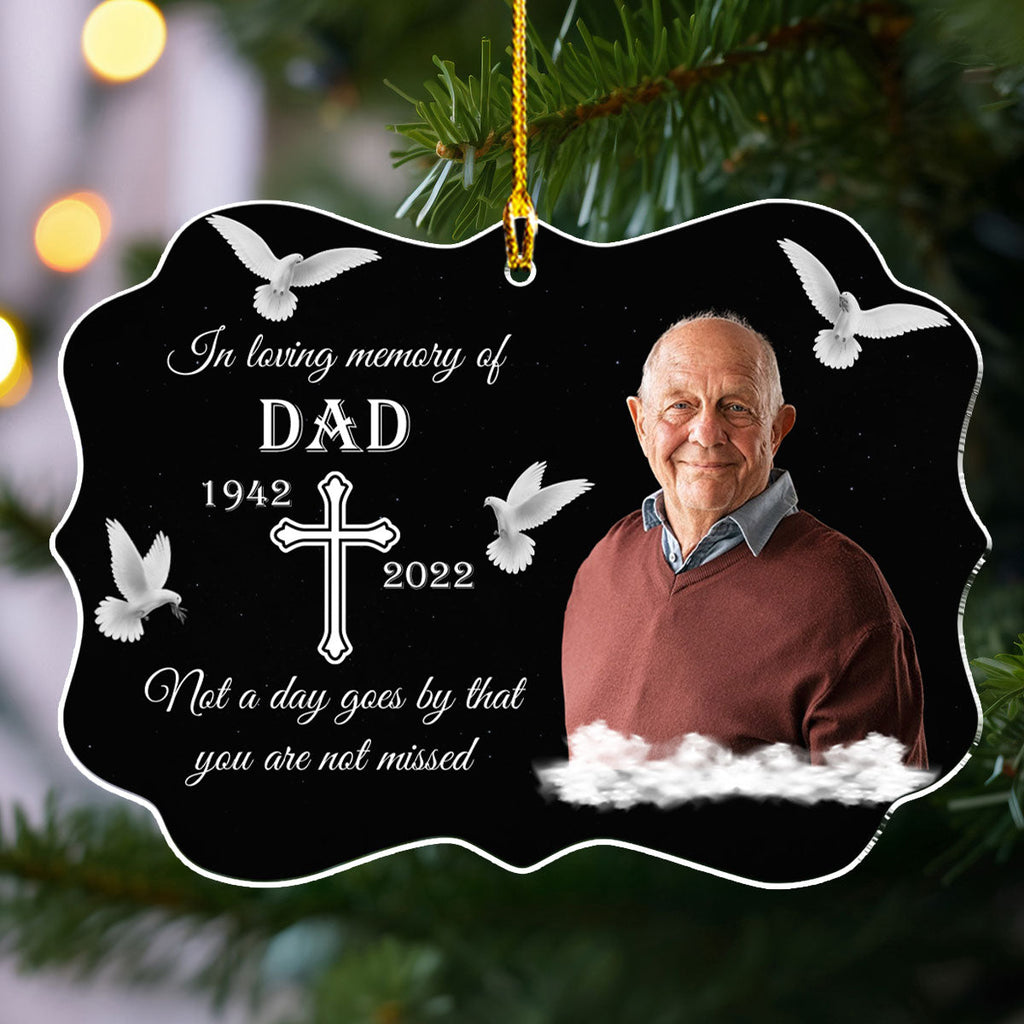 Custom Photo Memorial Christmas Ornament, Sympathy Keepsake • Forever In Our Hearts - Personalized Acrylic Ornament