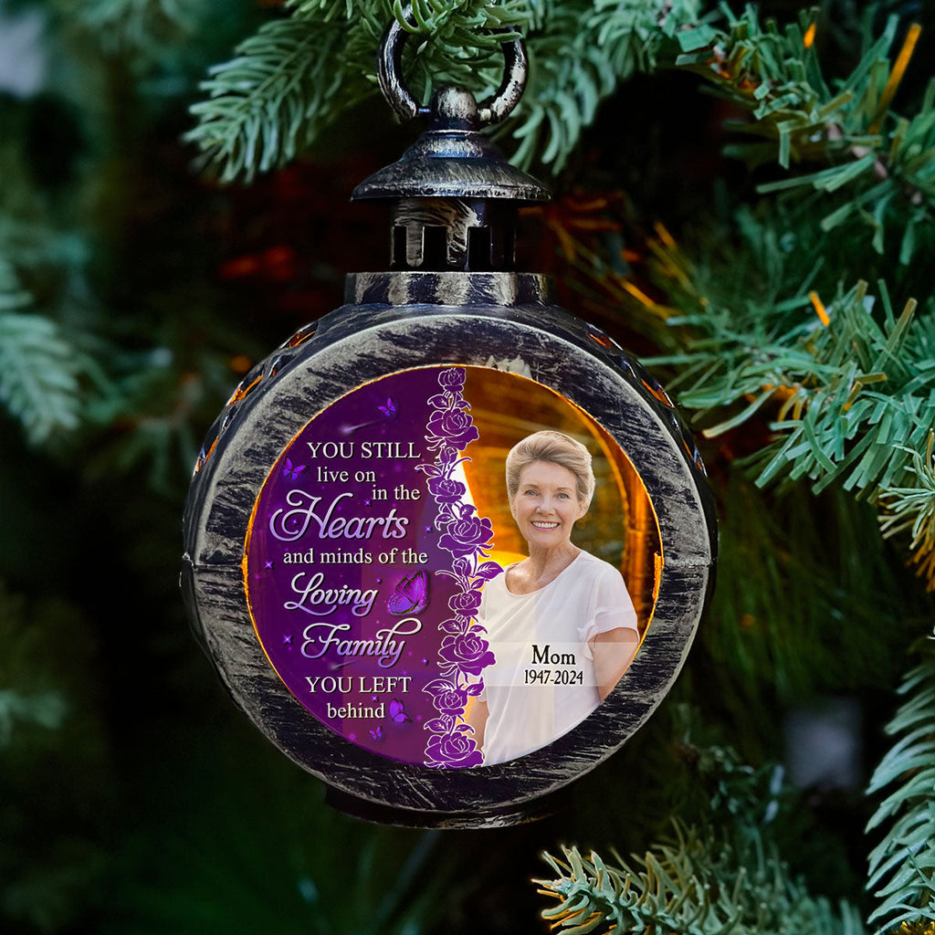 Custom Photo Memorial Christmas Night Light, Remembrance Gifts • You Still Live On In The Hearts - Personalized Christmas Lantern