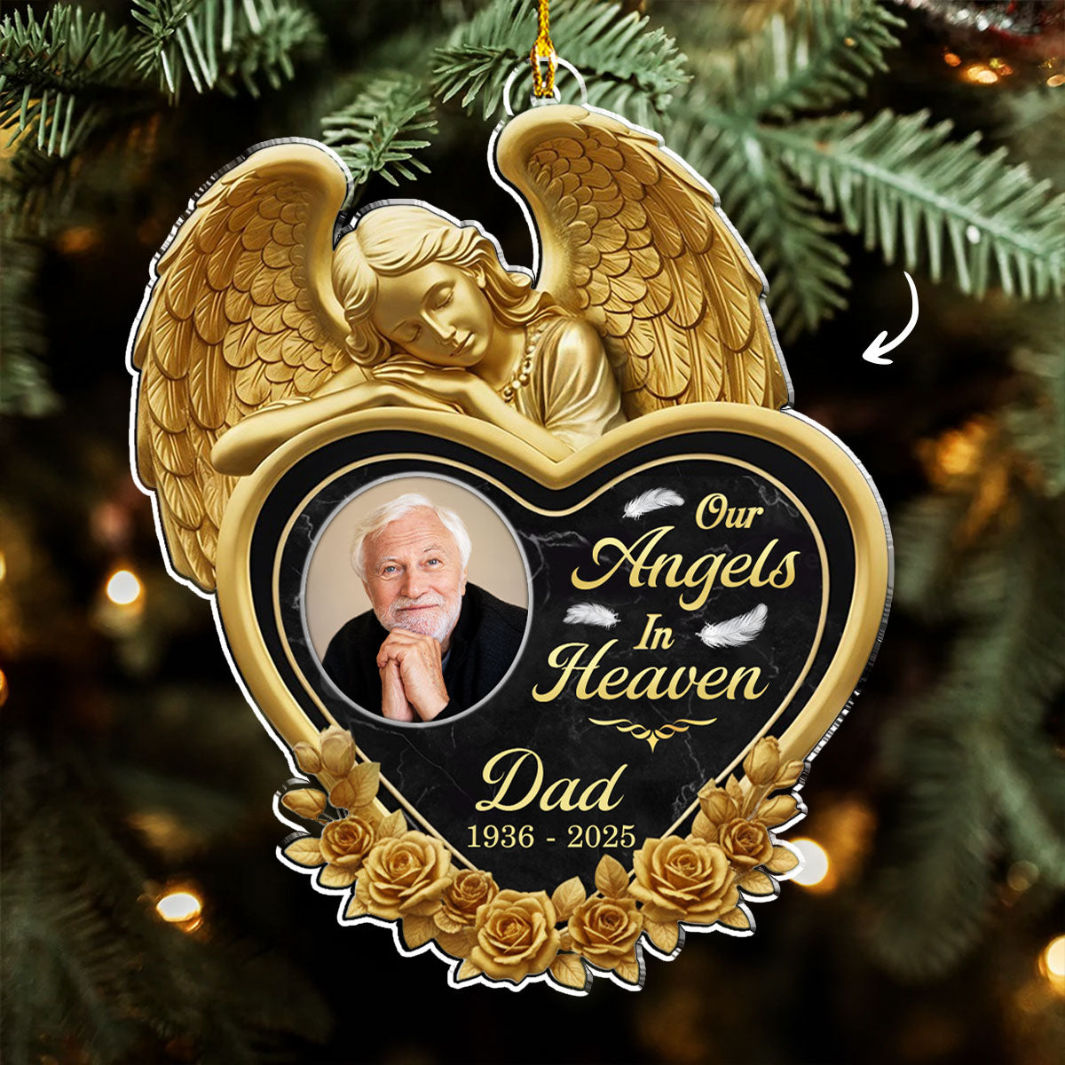 Custom Photo Memorial Christmas Ornament, Sympathy Keepsake • Angels In Heaven - Personalized Acrylic Ornament