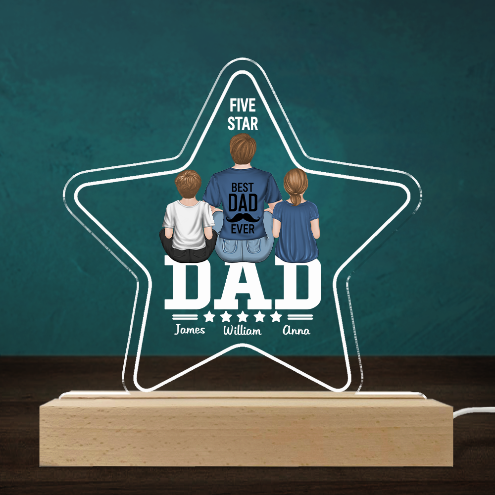 Custom Gifts for Dad Grandpa, Christmas Father's Day Birthday • Five Star Dad - Personalized LED Light