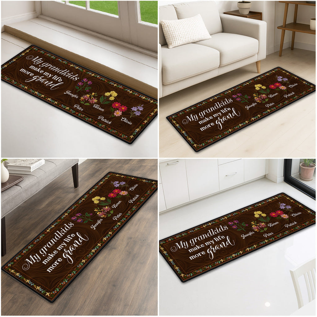 Custom Family Name Rug, Housewarming Birthday Gift For Grandma Grandparents • My Grandkids Make Life Grand - Personalized Runner Rug