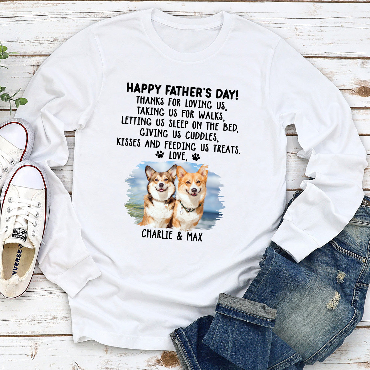 Custom Photo Christmas & Birthday Keepsake Gift • Thanks For Loving Me Dad Photo - Personalized Long Sleeve T-Shirt