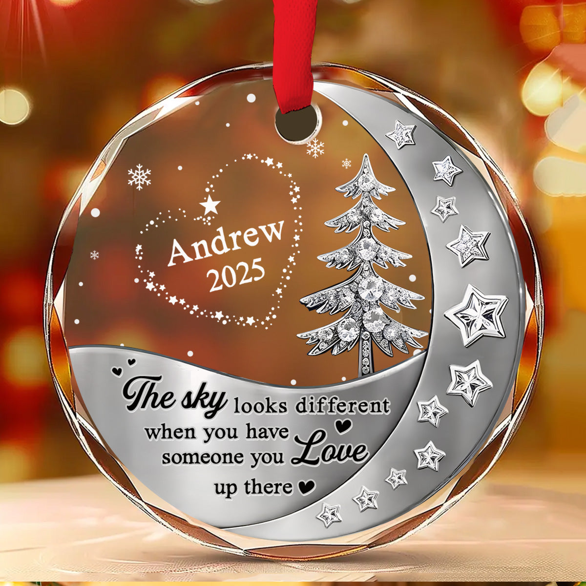 Custom Memorial Christmas Ornament, Sympathy Keepsake •  Not The Same Sky - Personalized 3D Effect Glass Ornament