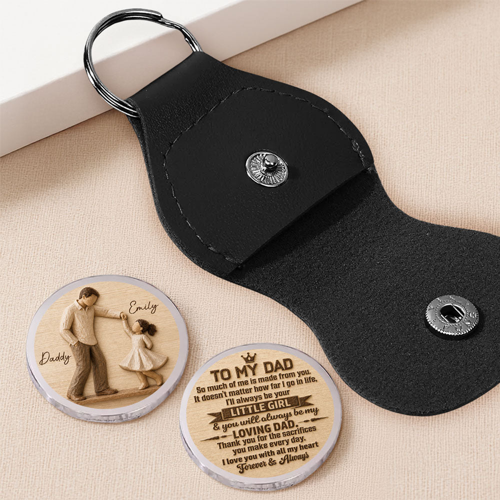 Custom Dad Coin Keychain, Father's Day Birthday Keepsake • Father And Daughter Dancing - Personalized Pocket Hug
