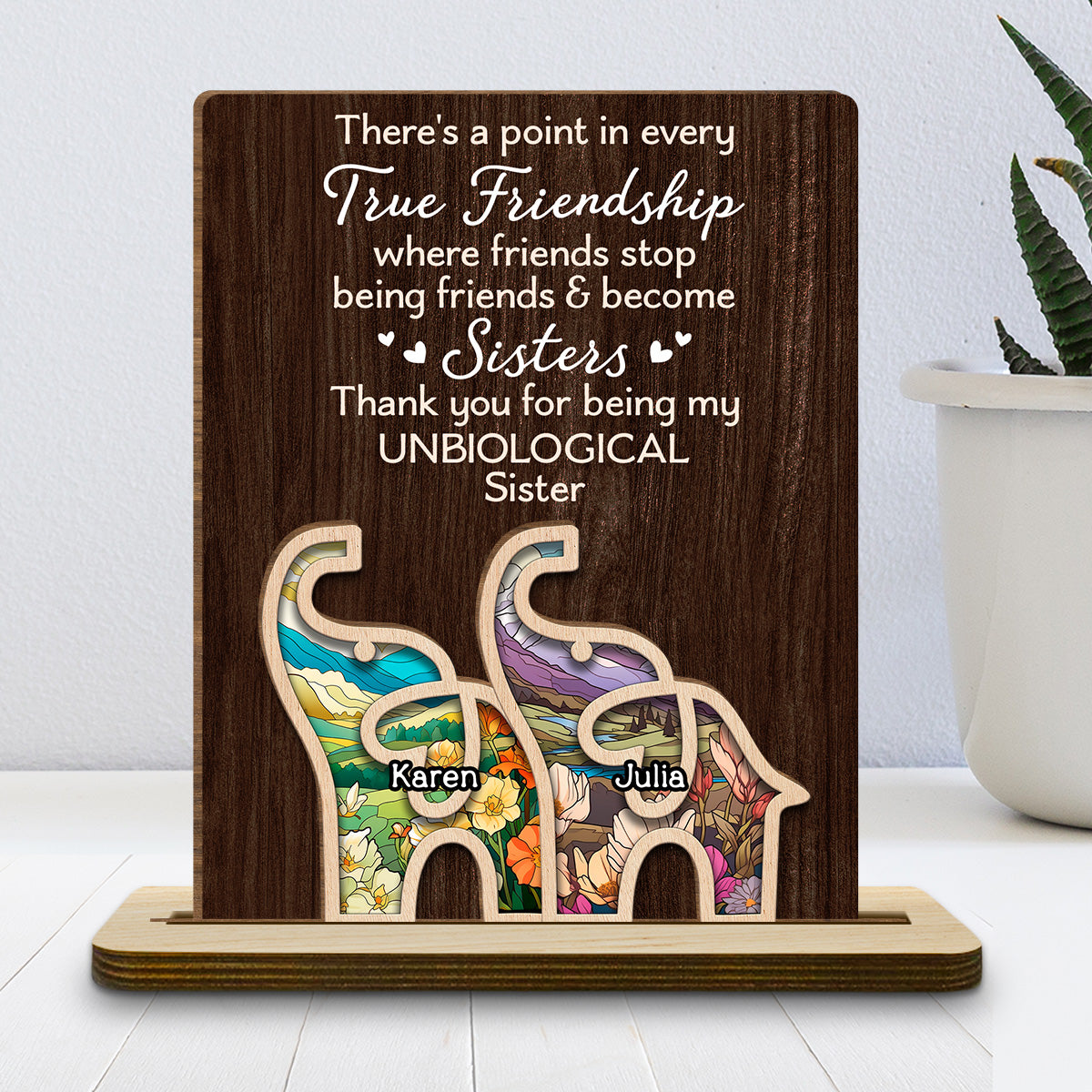 Custom Friendship Decor, Christmas Birthday Gifts For Best Friend • A Point Of This - Personalized 2-Layer Wood Plaque With Flat Base