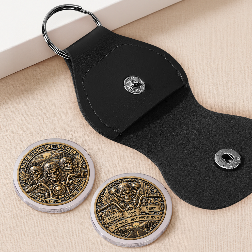 Custom Besties Coin Keychain, Friendship Birthday Gifts • Brothers Ride Through Every Mile - Personalized 3D Printing Pocket Hug