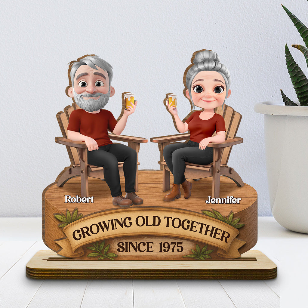 Custom Couple's Decor, Anniversary & Wedding Gift • Love That Grows With Time - Personalized 2-Layer Wood Plaque With Flat Base