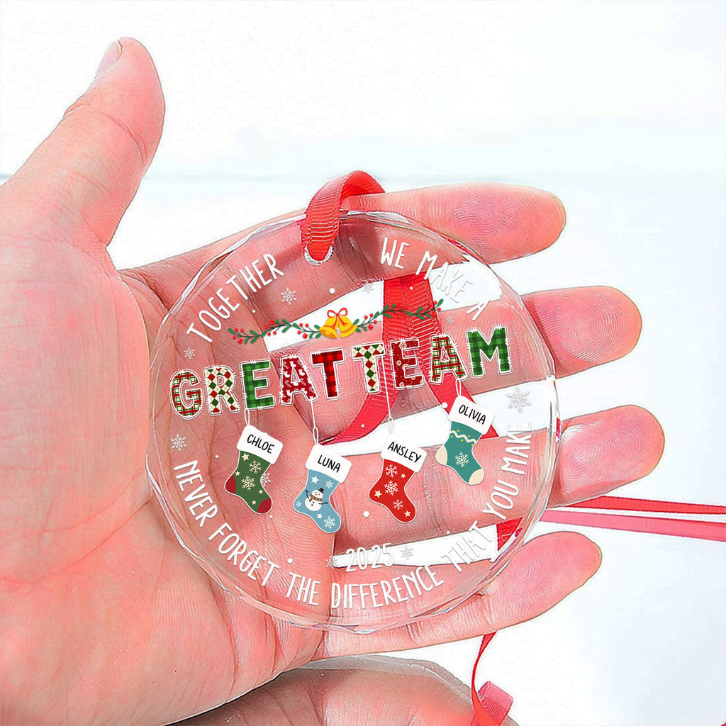 Custom Coworker Christmas Ornament, Team Appreciation Gift •  Teamwork Makes The Dream Work - Personalized Glass Ornament