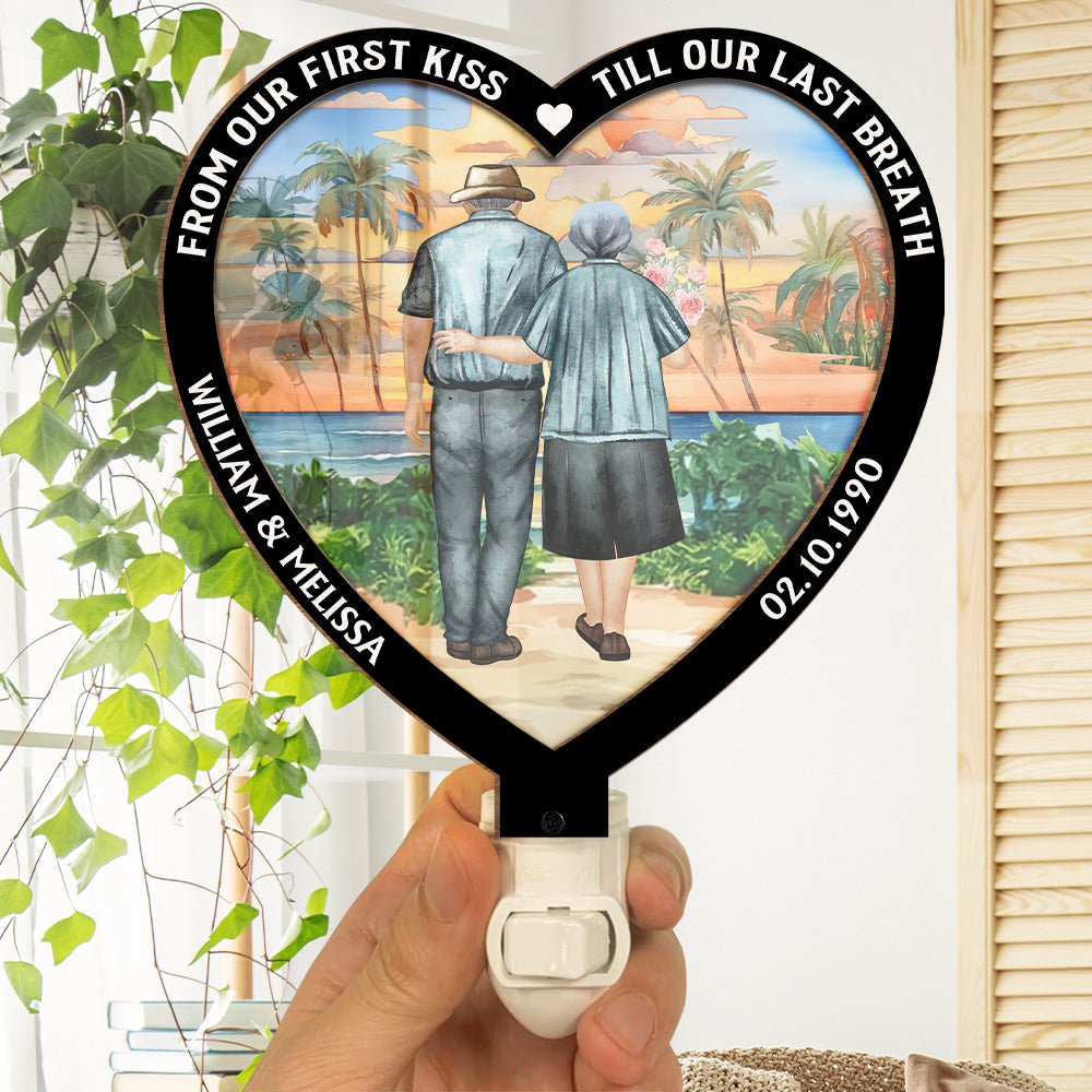 Custom Anniversary, Wedding, Christmas Gift For Wife, Her • From Our First Kiss Version 2 - Personalized Wood And Acrylic Night Light