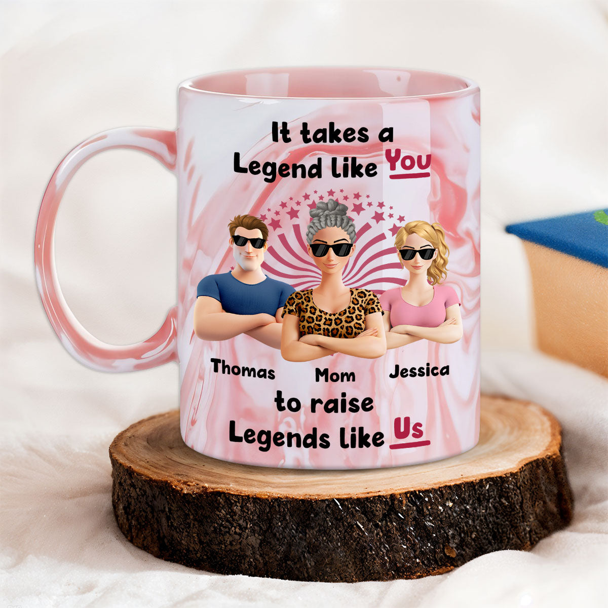 Custom Mother's Day Gift for Mom & Grandma • Moms Create Legends With Love - Personalized Pink Marble Mug