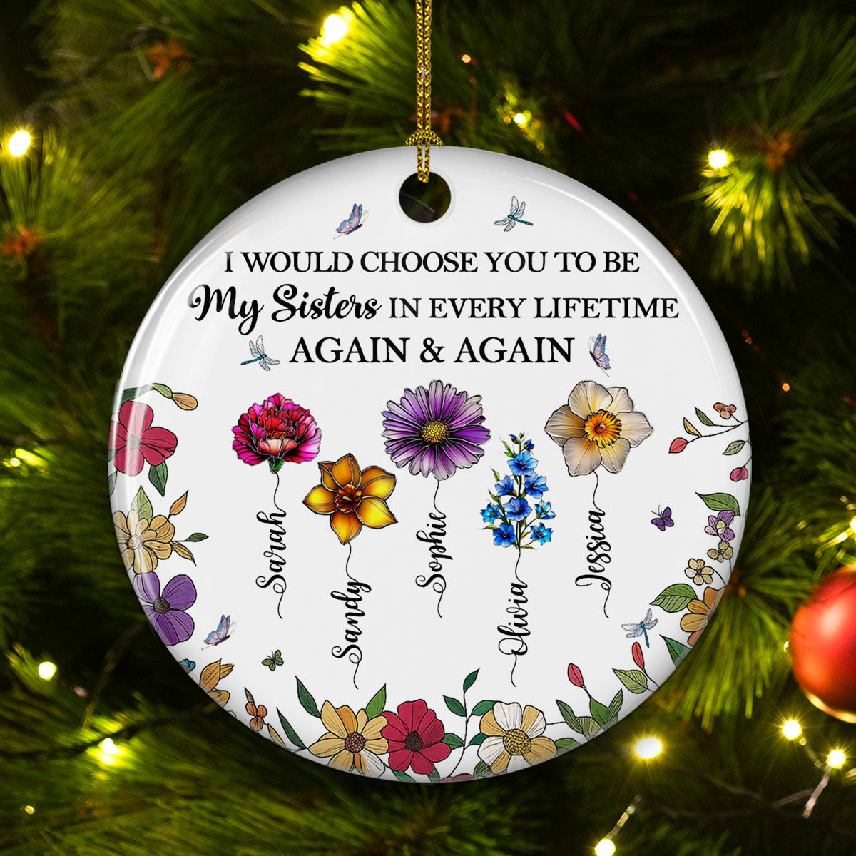 Custom Sister Christmas Ornament •  Sisters Bright Together - Personalized Ceramic Ornament