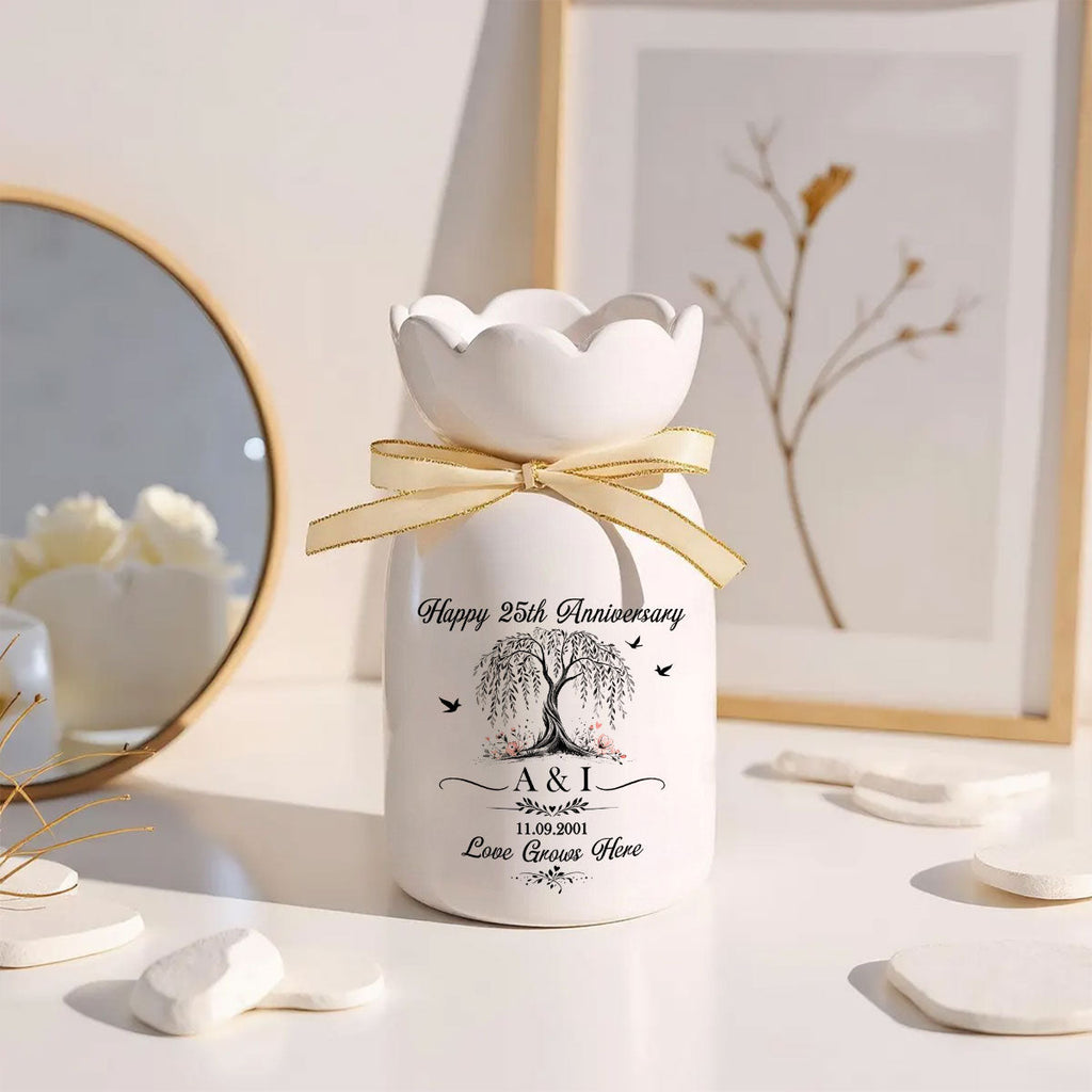 You And Me Love Grow Here - Personalized Ribbon Tie Flower Vase